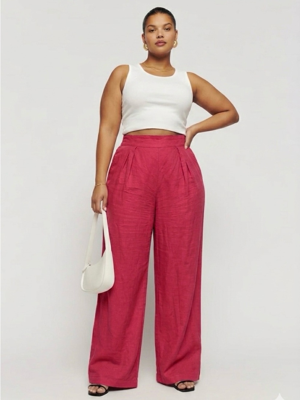 Abercrombie & Fitch Pink Linen Blend Elastic Waist Wide Leg Pants Size XL Resort